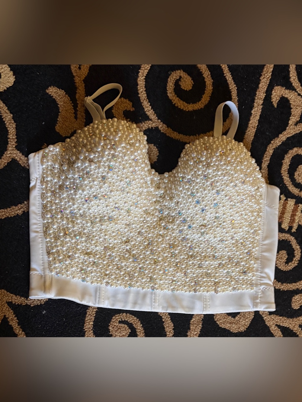 Gorgeous Pearl-Embellished White Bustier Crop Top/bra